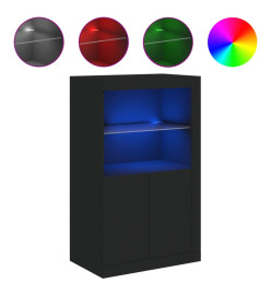 Armoire latérale avec lumières LED noir bois d'ingénierie