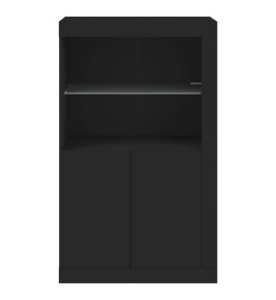 Armoire latérale avec lumières LED noir bois d'ingénierie