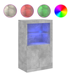 Armoire latérale avec lumières LED gris béton bois d'ingénierie