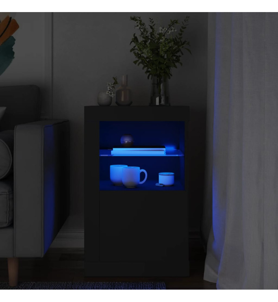 Armoire latérale avec lumières LED noir bois d'ingénierie Armoire latérale avec lumières LED noir bois d'ingénierie