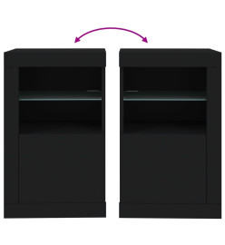 Armoire latérale avec lumières LED noir bois d'ingénierie