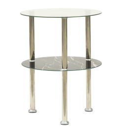 Table d'appoint 2 niveaux Transparent et noir 38cm Verre trempé