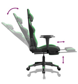 Chaise de jeu avec repose-pied Noir et vert Similicuir