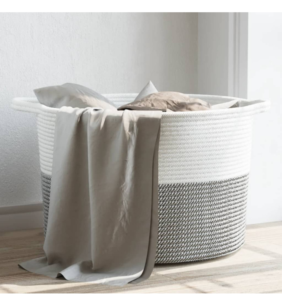 Panier à linge gris et blanc Ø55x36 cm coton