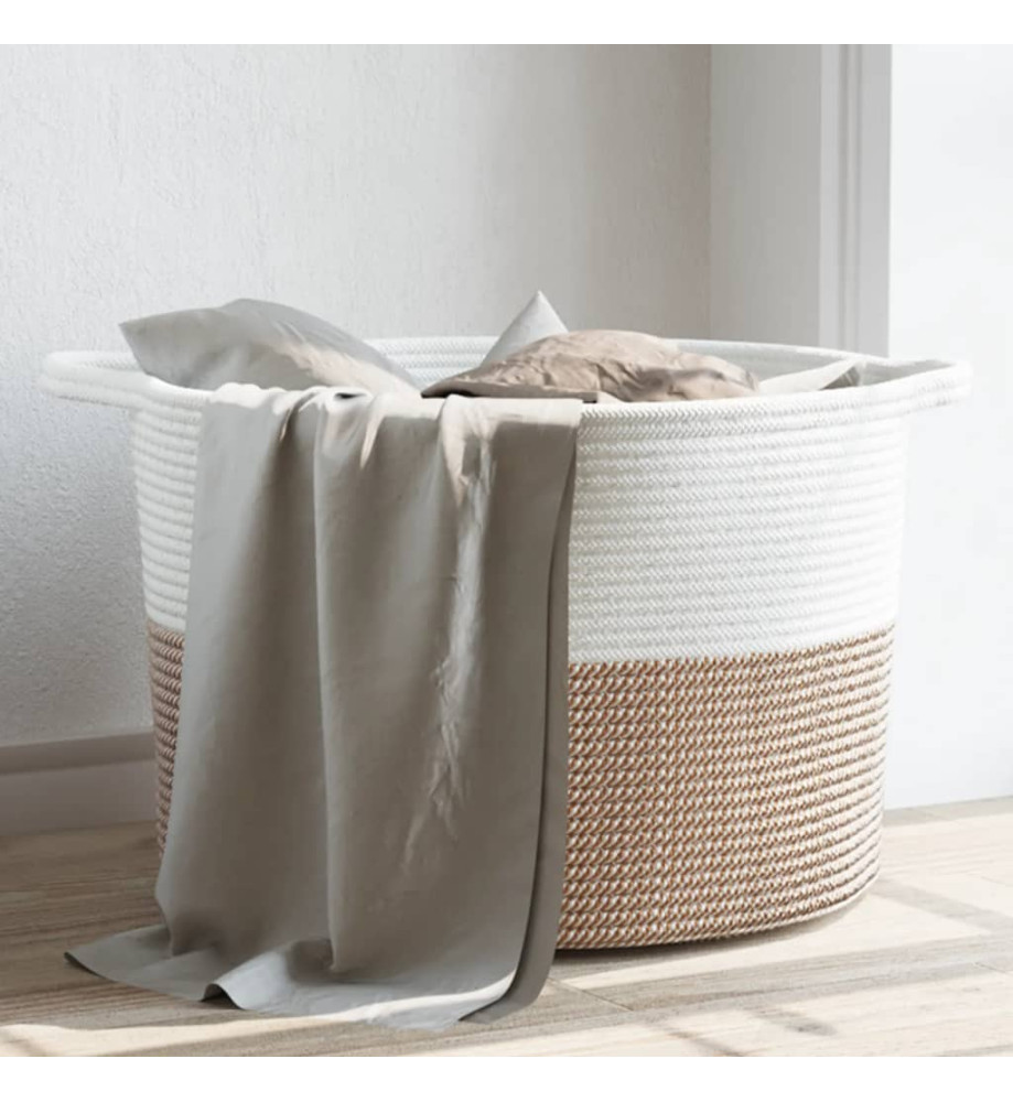 Panier à linge marron et blanc Ø55x36 cm coton