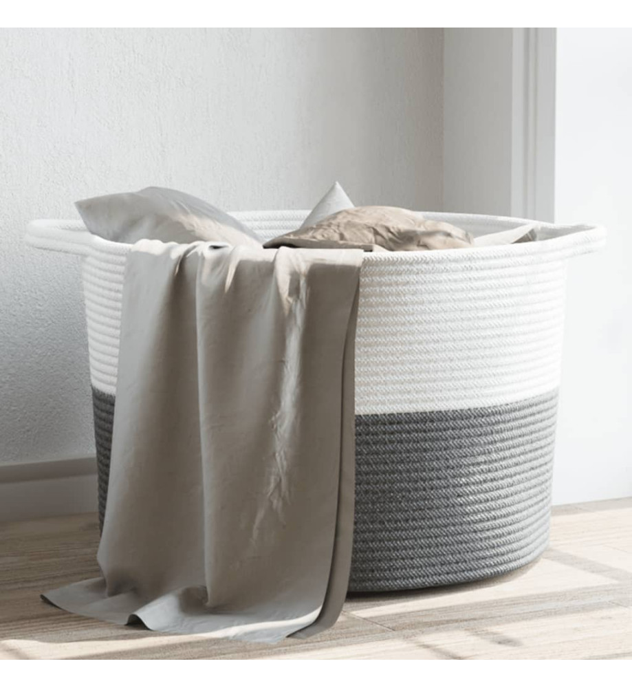 Panier à linge gris et blanc Ø55x36 cm coton