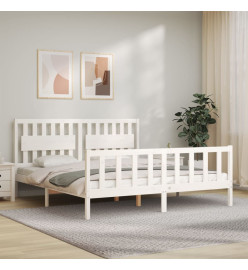 Cadre de lit avec tête de lit blanc Super King Size bois massif