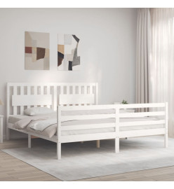 Cadre de lit avec tête de lit blanc Super King bois massif