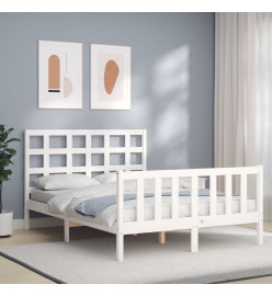 Cadre de lit avec tête de lit blanc 140x190 cm bois massif