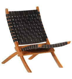 Chaise de relaxation pliable noir cuir véritable