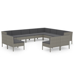 Salon de jardin 12 pcs avec coussins Résine tressée Gris