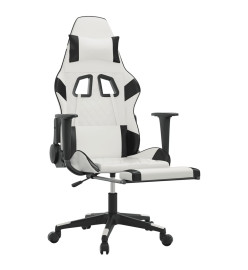 Chaise de jeu avec repose-pied Blanc et noir Similicuir