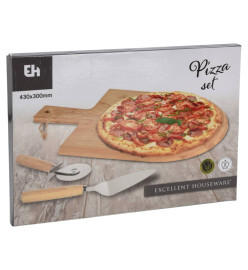 Excellent Houseware Ensemble de coupe à pizza 3 pcs 43x30 cm bambou