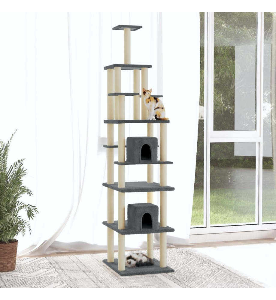 Arbre à chat avec griffoirs en sisal Gris foncé 216 cm