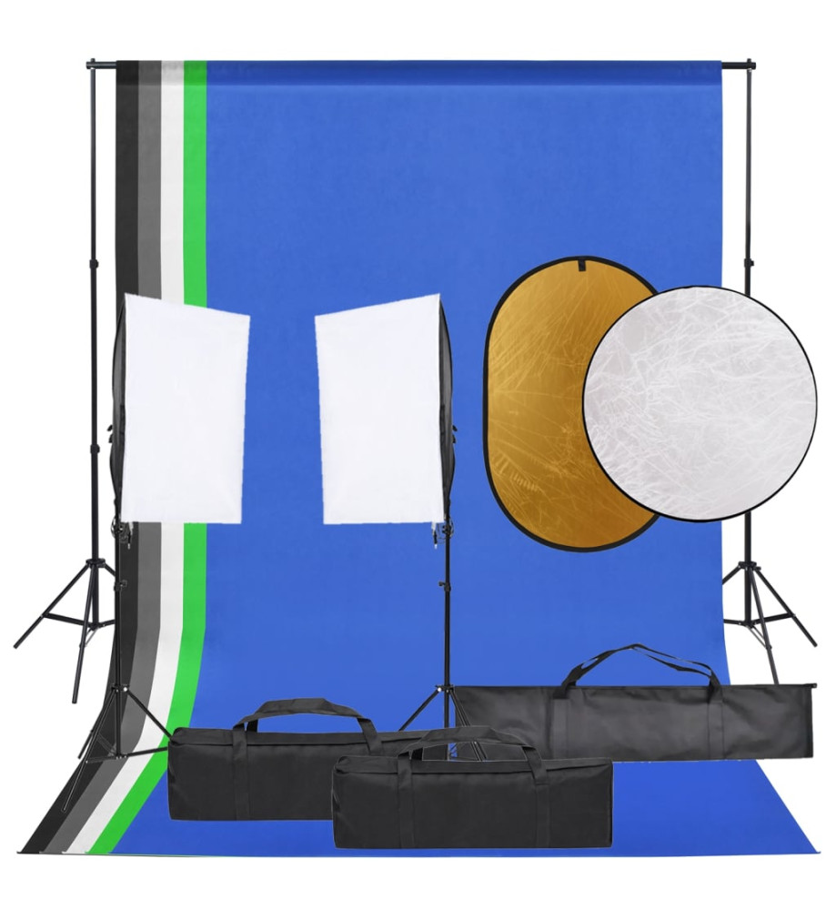 Kit de studio photo avec éclairage toile de fond et réflecteur