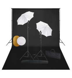 Kit de studio photo avec lampes toile de fond et réflecteur