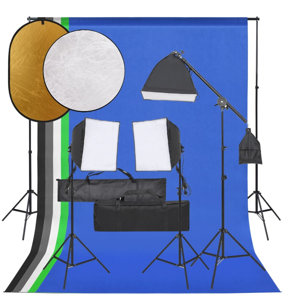 Kit de studio photo avec éclairage toile de fond et réflecteur