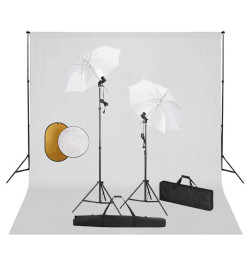 Kit de studio photo avec lampes toile de fond et réflecteur