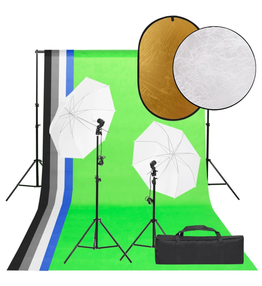 Kit de studio photo avec éclairage toile de fond et réflecteur