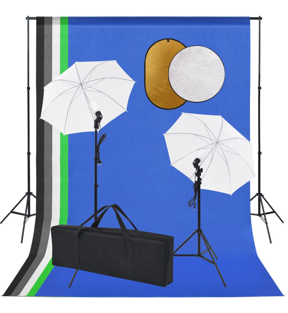 Kit de studio photo avec lampes toile de fond et réflecteur