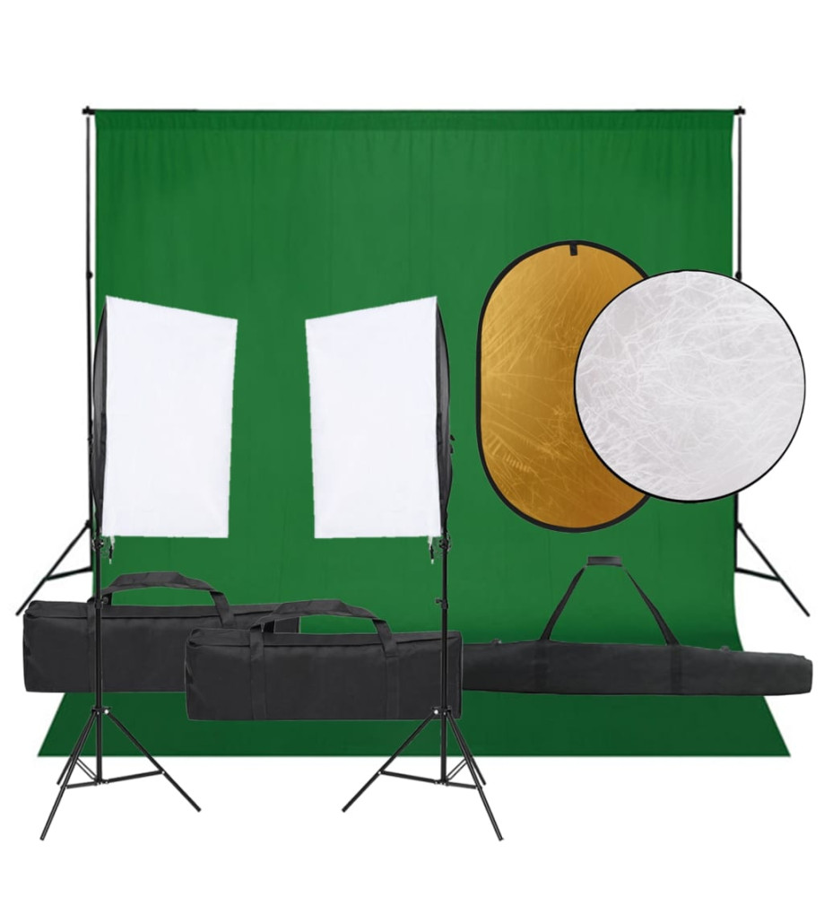 Kit de studio photo avec éclairage toile de fond et réflecteur