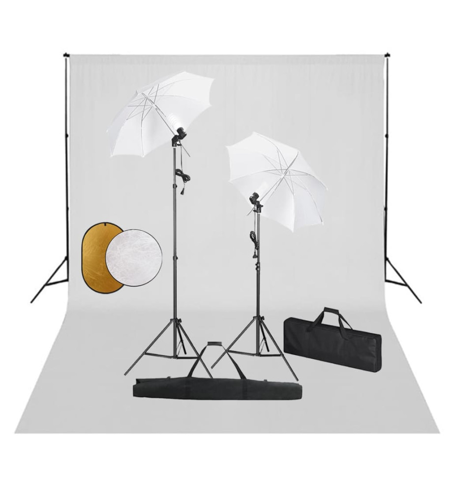 Kit de studio photo avec lampes toile de fond et réflecteur