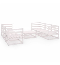 Salon de jardin 7 pcs Blanc Bois de pin massif