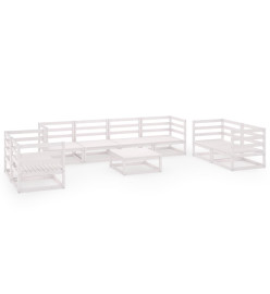 Salon de jardin 9 pcs Blanc Bois de pin massif