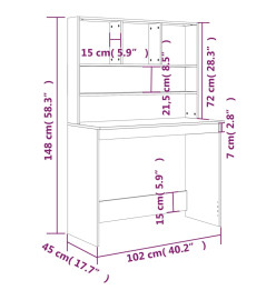 Bureau avec étagères Chêne fumé 102x45x148 cm Bois d'ingénierie