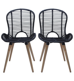 Chaises à manger lot de 4 noir rotin naturel