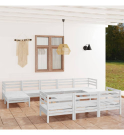 Salon de jardin 11 pcs Blanc Bois de pin massif