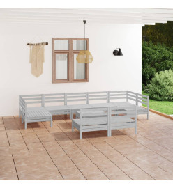Salon de jardin 10 pcs Blanc Bois de pin massif