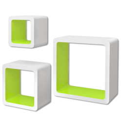 3 Etagères cubes murales et en MDF Blanc-Vert pour Livres/DVD