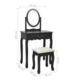 Coiffeuse et tabouret Noir 65x36x128 cm Bois de paulownia MDF