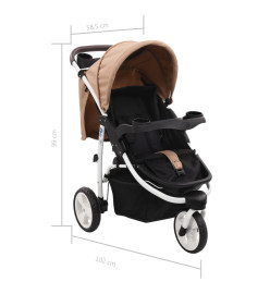 Poussette bébé à 3 roues Taupe et noir