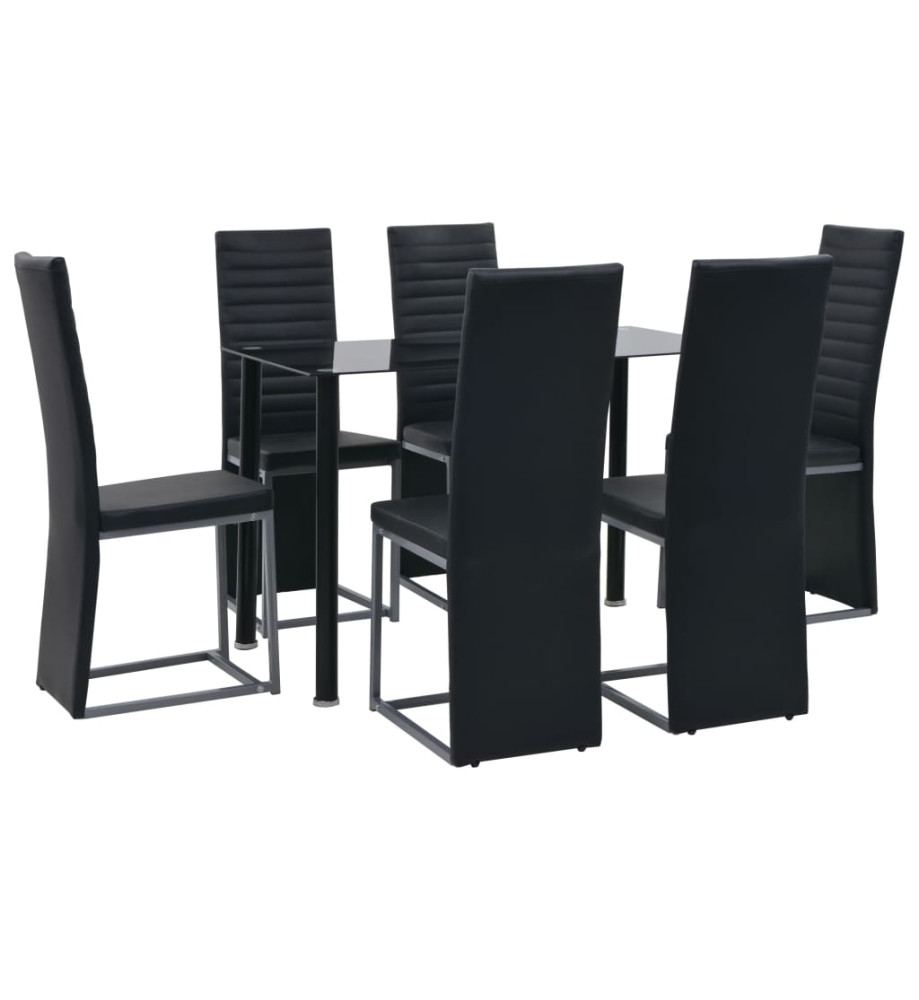 Ensemble de mobilier 7 pcs Acier et verre trempé Noir