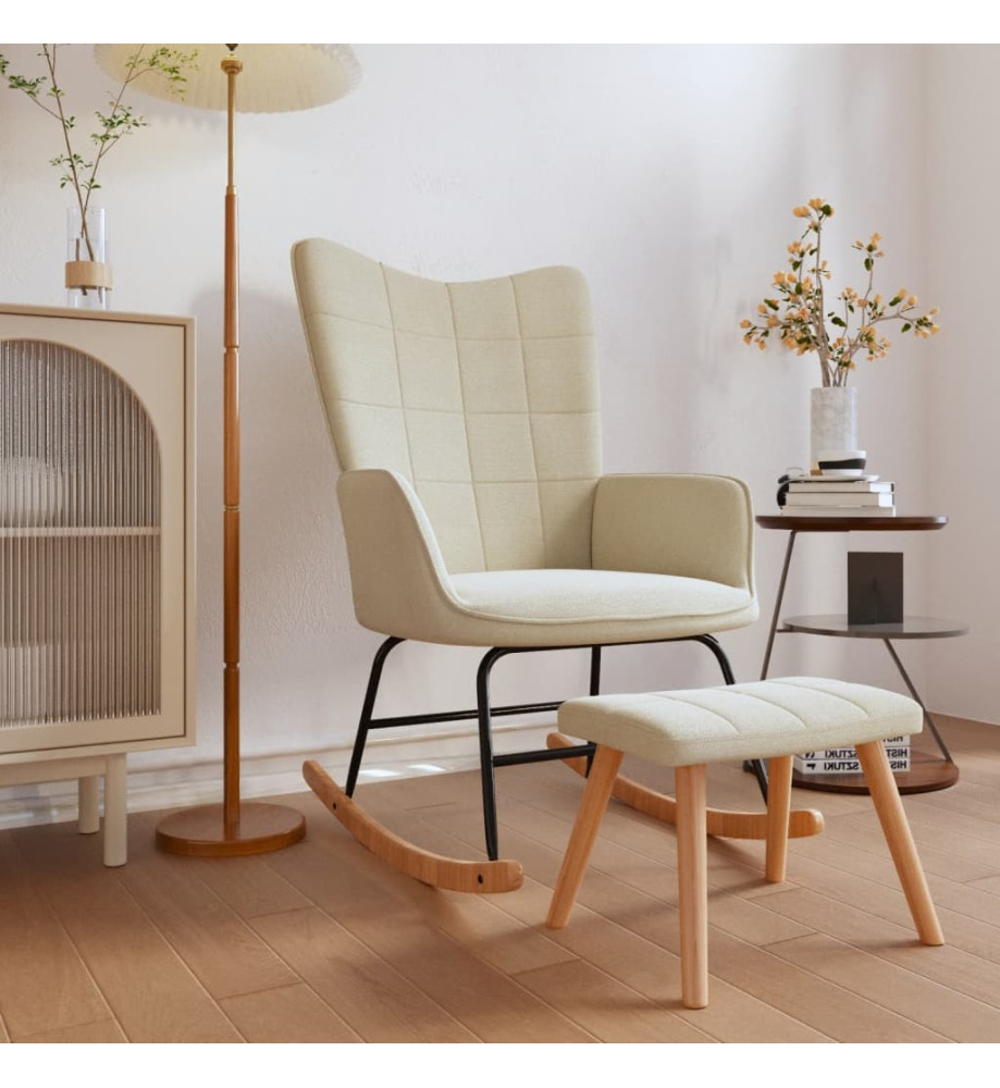 Chaise à bascule avec tabouret Crème Tissu