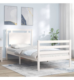Cadre de lit avec tête de lit blanc 90x200 cm bois massif