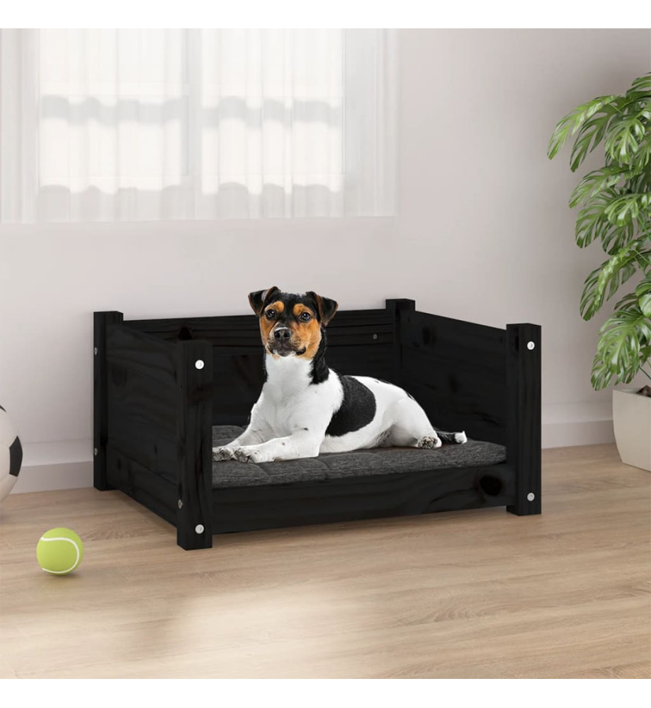 Lit pour chien Noir 55,5x45,5x28 cm Bois massif de pin