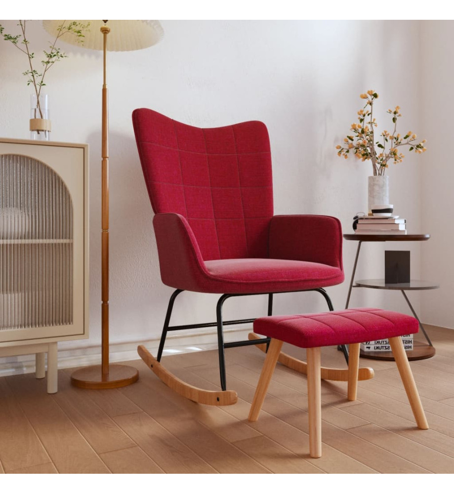 Chaise à bascule avec tabouret Rouge bordeaux Tissu