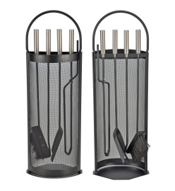 HI Ensemble d'outils de cheminée 5 pcs Noir 23x14,8x66 cm