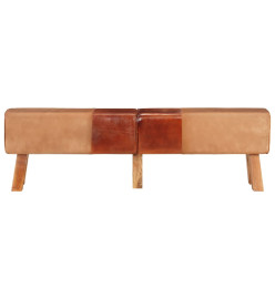 Banc de gymnastique marron 160 cm cuir véritable et toile