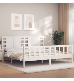Cadre de lit avec tête de lit blanc 200x200 cm bois massif