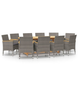 Ensemble de salle à manger de jardin 11 pcs avec coussins Gris