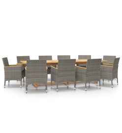 Ensemble de salle à manger de jardin 11 pcs avec coussins Gris