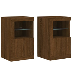 Armoires latérales et lumières LED 2 pcs chêne marron