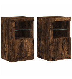 Armoires latérales et lumières LED 2 pcs chêne fumé