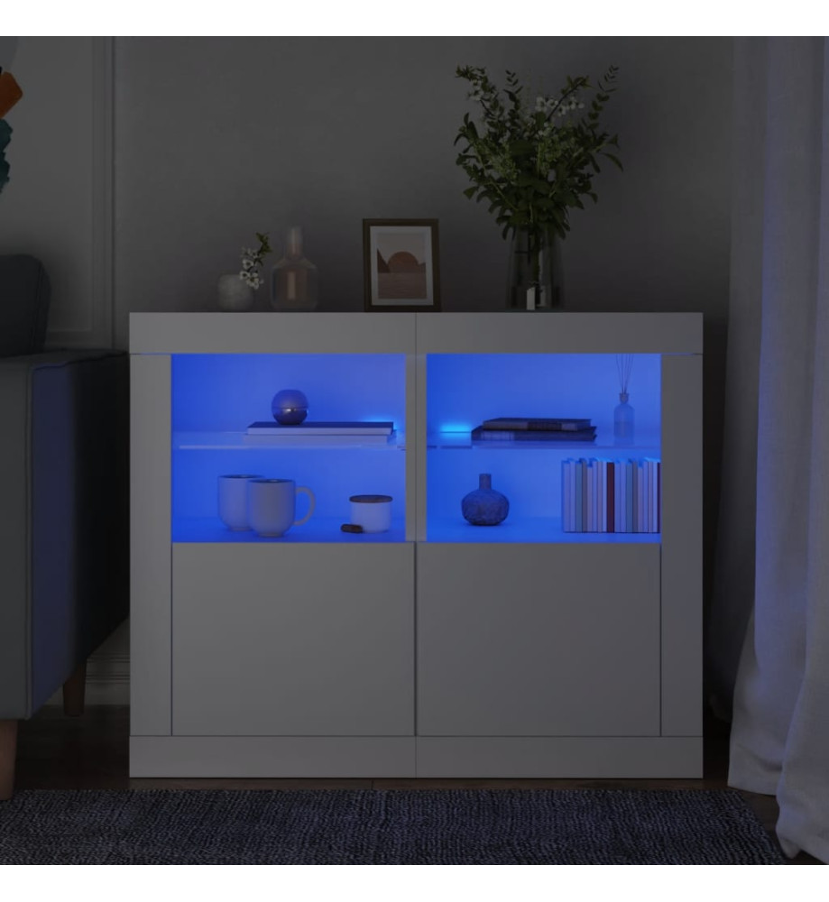 Armoires latérales éclairage LED 2 pcs blanc bois d'ingénierie Armoires latérales éclairage LED 2 pcs blanc bois d'ingénierie