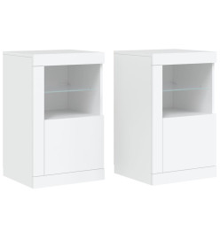Armoires latérales éclairage LED 2 pcs blanc bois d'ingénierie