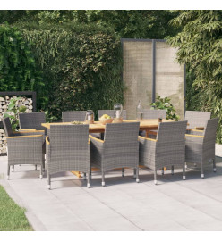 Ensemble de salle à manger de jardin 11 pcs avec coussins Gris